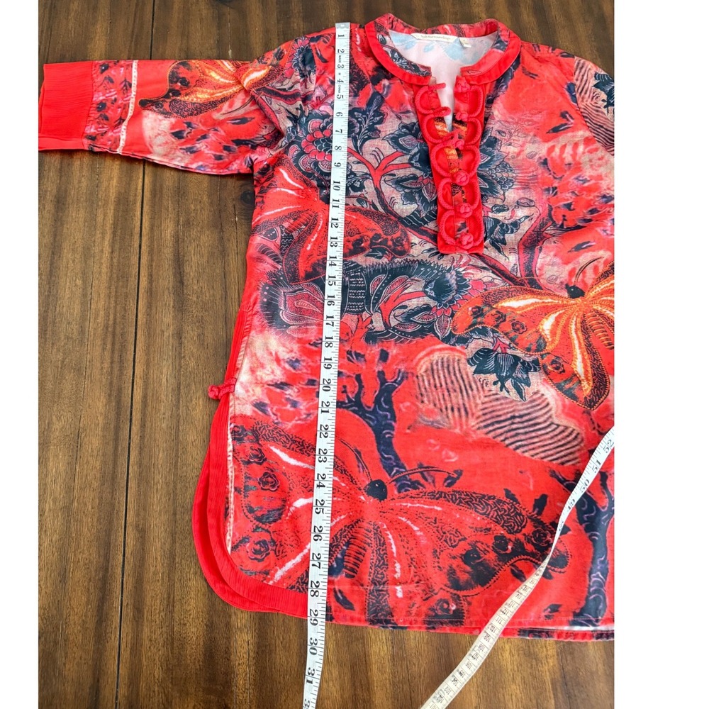 Soft Surroundings Red Floral Butterfly Tunic Top Frog Closure Womens Small 31281 - Picture 11 of 12